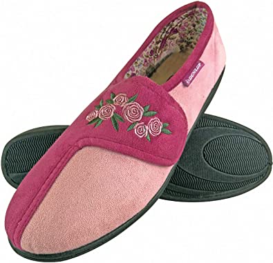 Dunlop - Womens Memory Foam Adjustable Velcro Strap Slippers for Swollen Feet