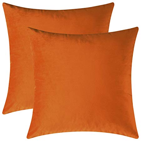 Mixhug Set of 2 Cozy Velvet Square Decorative Throw Pillow Covers for Couch and Bed, Orange, 18 x 18 Inches