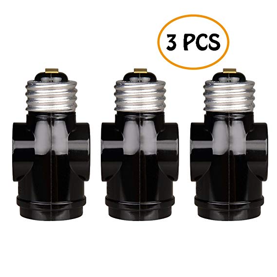 Onite 3PCS E26 to E26 Two Outlet Socket Adapter, US Standard Screw Light Holder, Black