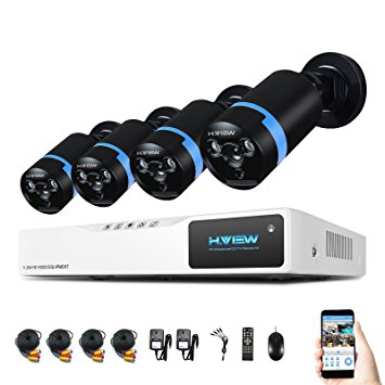 H.View H.View 8CH 1080P Security Camera System , 4* 1920x1080p 2mp Weatherproof Outdoor Bullet CCTV Camera, 8ch DVR kit Recorder, Home Video Surveillance CCTV Kits Support Android,iPhone Remote Viewing