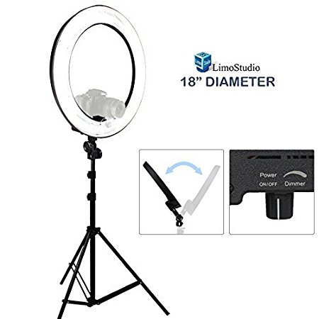 LimoStudio 18" Ring Light Dimmable Fluorescent Continuous Lighting Kit 5500K Photography Photo Studio Light Stands with Carrying Case, AGG1774