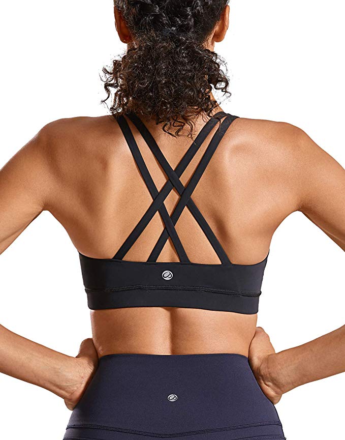 CRZ YOGA Strappy Padded Sports Bra for Women Activewear Medium Support Workout Yoga Bra Tops