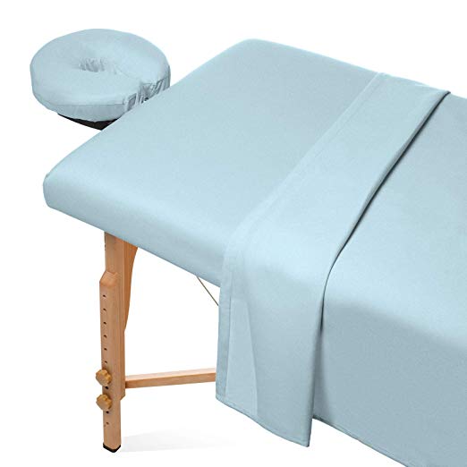 Saloniture 3-Piece Flannel Massage Table Sheet Set - Soft Cotton Facial Bed Cover - Includes Flat and Fitted Sheets with Face Cradle Cover - Blue