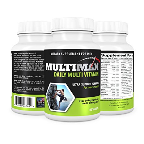 MultiMax Men's Multivitamin Targeted Nutrients for Men's Health Full Spectrum of Minerals B Vitamins and Antioxidants Supports an Active Lifestyle High Potency Formulation -Made in the USA Under Full Compliance With All Appropriate FDA Regulations
