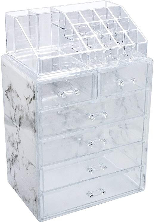 Sorbus Luxe Marble Cosmetic Makeup and Jewelry Storage Case Display - Spacious Design - Great for Bathroom, Dresser, Vanity and Countertop (4 Large, 2 Small Drawers, Marble Print)