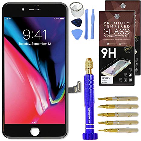 Cell Phone DIY Black iPhone 8, 4.7" Screen Replacement LCD Touch Screen Digitizer Assembly Set   Premium Glass Screen Protector   Free Repair Tool Kit