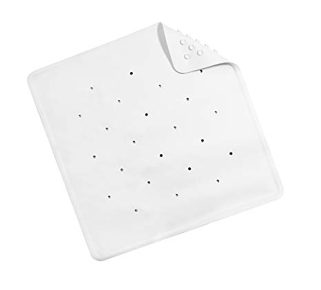 Croydex Hygiene 'N' Clean Anti-Bacterial Slip-Resistant Natural Rubber Suction Shower Mat, 53 x 53 cm, White