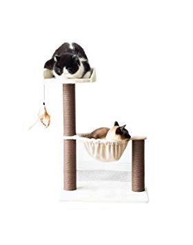 Catry, Cat Tree Hammock Bed with Natural Sisal Scratching Posts and Teasing Feather
