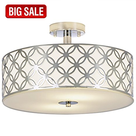SOTTAE Luxurious 13 Inches Creamy White Glass Diffuser Chrome Finish Flush Mount Ceiling Light, Ceiling Light Fixture For Living Room Bedroom