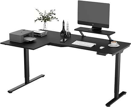 SANODESK Dual Motor L Shaped Standing Desk, 4 Memory Presets with Monitor Stand, Black