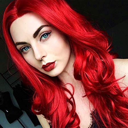 Fani 22 Inch Red Curly Wigs for Women Laides Female Long Wavy Red Wigs Middle Part Natural Hairline Synthetic Wigs for Cosplay Party Wearing