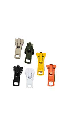 YKK Sale Zipper Repair Kit Vislon ~ YKK#5 Molded Slider ~ Assortment Colors - Beige, Black, Olive Green,Orange, White, Yellow (6 Sliders/Pack)