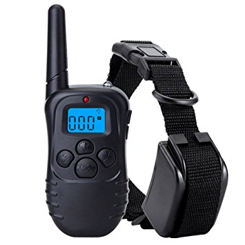Eeoo? Rechargeable and Rainproof Blue Backlight Screen Remote Dog Training Collar With Shock Electronic Electric Collar and Safe Beep Vibration