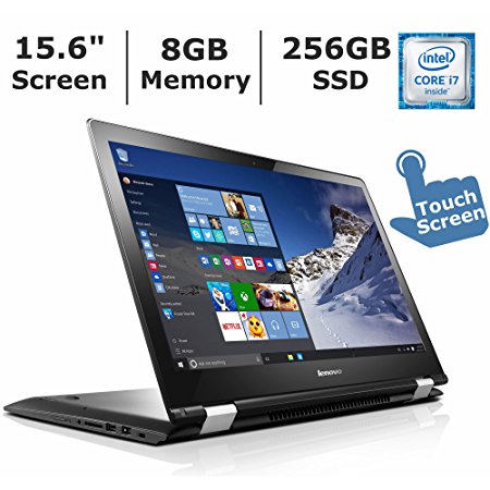 2016 Lenovo Flex 3 15.6" Full HD (1920 x 1080) 2-in-1 Touchscreen Laptop, Intel Core i7-6500U with 2.5 GHz, 8 GB DDR3L RAM, 256 GB SSD, HD Webcam, Bluetooth, HDMI, 802.11a/c WIFI, Windows 10