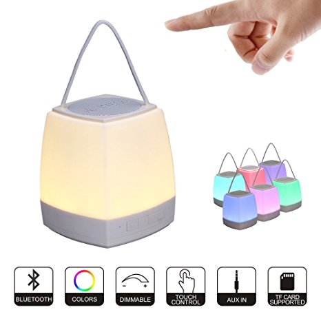 LED Night Light with Wireless Bluetooth Speaker, Touch Control Color Changing Bedside Light, Hands-free Speakerphone / Built-in Mic / Support TF Card