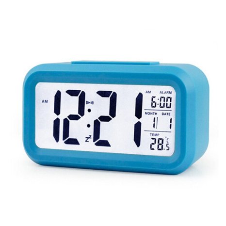 IYOOVI Morning Digital Clock and Alarm Large Display Travel Alarm Clock Low Light Sensor Technology with Temperature (Blue)
