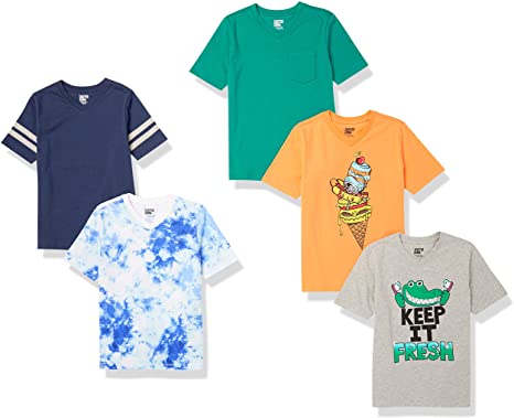 Spotted Zebra Boys and Toddlers' Short-Sleeve V-Neck T-Shirts, Multipacks