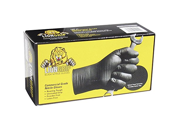 Lion Grip Black Disposable Nitrile Gloves, Large, Box of 100 - Superior Grip for Mechanics, Auto Hobbyists, Industrial & Manual Laborers, Cleaning Work & More EPPCO 11044S