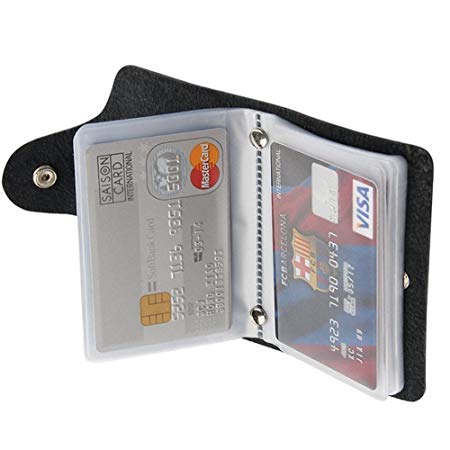 REALMAX Business Card Holder 24 Slots Black Men | Luxury Soft PU Leather Plastic Sleeves Credit Debit Visiting | Wallet Case Purse Pocket Business ID (Black)
