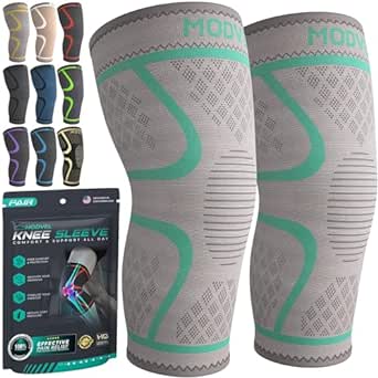 Modvel Compression Knee Brace for Women & Men - 2 Pack Knee Brace for Women Running Knee Pain, Knee Support Compression Sleeve, Workout Sports Knee Braces for Meniscus Tear ACL & Arthritis Pain Relief