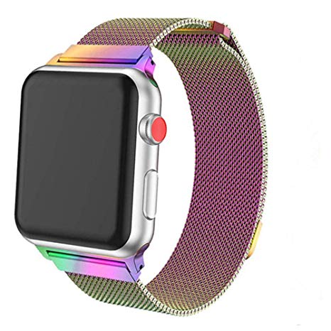 litaway for Apple Watch Band, Stainless Steel Milanese Loop with Magnetic Closure Replacement Band Compatible with iwatch Series 4/3/2/1 (Rainbow, 38mm/40mm)
