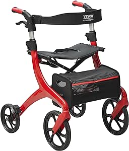 VEVOR Folding Rollator Walker for Seniors and Adults, Lightweight Aluminum Rolling Walker with Seat and Adjustable Handle, 4-Wheel Outdoor Mobility Walker with Spacious Storage Bag, 300LBS Capacity