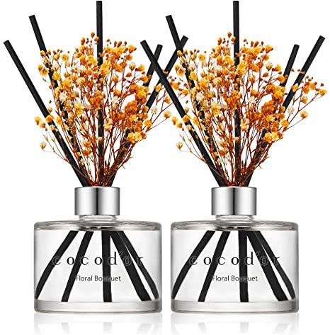 Cocod'or Preserved Real Flower Reed Diffuser, Floral Bouquet Reed Diffuser, Reed Diffuser Set, Oil Diffuser & Reed Diffuser Sticks, Home Decor & Office, 2 Pack