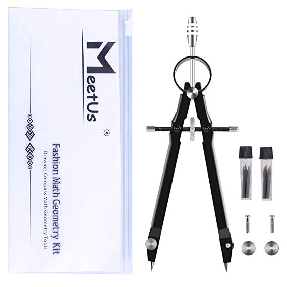 MeetUs Precision Compass Geometry Set with Lead Refills and Carry Bag,Professional Metal Precision Bow Compass for Geometry, Math, Drawing,Drafting, School,Best for Student Artist Designer (Black)