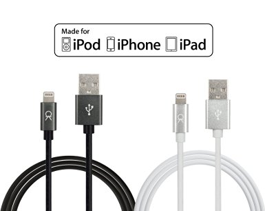Akiko MFI Apple Certified Cable 2PCS Black & White 2M (6.3FT) w/ Aluminum Head Lightning 8-Pin to USB Charger and Data Sync Cable Made for iPhone 6 6 Plus 5S 5C iPad Mini Air iPod [Lifetime Warranty]