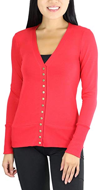 ToBeInStyle Women's Mixed Knit Long Sleeve V-Neck Button Front Cardigan Sweater