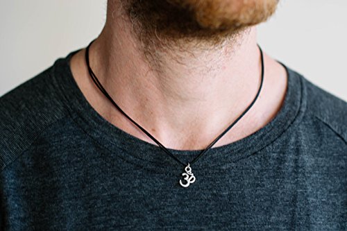 Om necklace for men, men's necklace with a black cord and a dangled silver Ohm pendant, gift for him, men's jewelry, yoga jewelry, buddhism