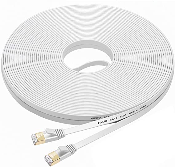 FOSTO Cat7 Ethernet Cable 40 ft,cat 7 Patch Cable Flat RJ45 High Speed 10 Gigabit LAN Internet Network Cable for Xbox,PS4,Modem,Router,Switch,PC,TV Box (40Feet, White)