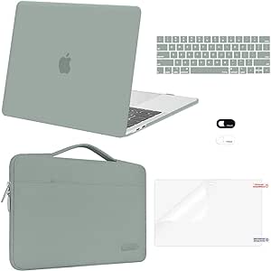 MOSISO Compatible with MacBook Pro 13 inch Case M2 2024, 2023, 2022-2016 A2338 M1 A2251 A2289 A2159 A1989 A1708 A1706, Plastic Hard Case&Bag&Keyboard Skin&Webcam Cover&Screen Protector, Antique Green