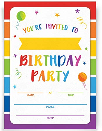 Birthday Party Invitations, 20 Invitations and Envelopes, Rainbow Party Invites, Ideas, and Supplies