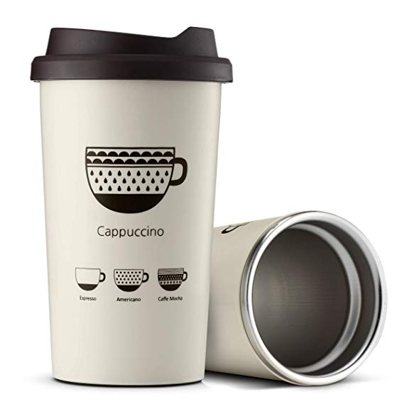 JVR Stainless Steel Reusable Coffee Cup | Double Wall Vacuum Insulated Travel Coffee Mug with Lid | 13 oz (380 ml) Insulated Cup Perfect For Tea & Coffee | BPA Free Travel Tumbler Cup, White