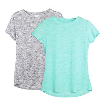 icyzone Workout Shirts for Women - Yoga Tops Gym Clothes Running Exercise Athletic T-Shirts for Women(Pack of 2)