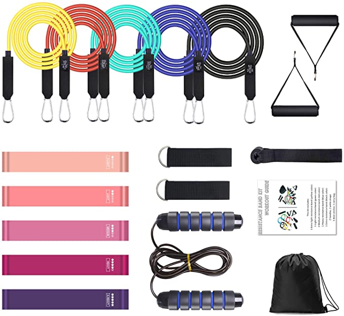 Resistance Bands Set, 17Pcs Exercise Workout Bands with 5 Resistance Loop Bands for Women & Men, 5 Stackable Resistance Bands with Handles, Ankle Straps, Door Anchor, Sport Skipping for Working Out