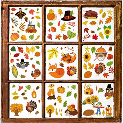 Fall Leaves Window Sticker Thanksgiving Decorations Window Clings Fall Leaves Window Maple Decals Autumn Leaves Acorns Window Sticker Decorations Ornaments Fall Leaves Acorns Window Clings