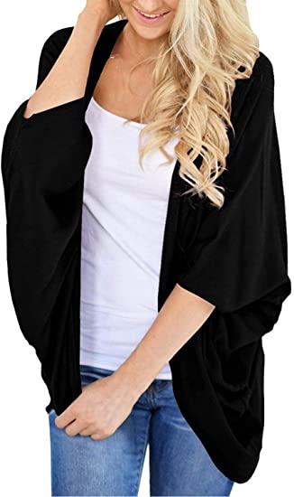 BB&KK Women's Lightweight Cotton Kimono Cardigans 3/4 Batwing Sleeve Solid Colors