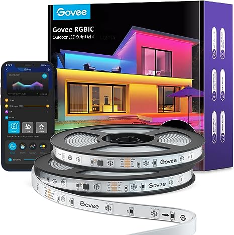 Govee WiFi Outdoor LED Strip Lights Waterproof, Halloween Decorations Outdoor, 65.6ft RGBIC Outdoor Lights Work with Alexa, App Control LED Outdoor Lights, Smart Halloween Lights, 2 Ropes of 32.8ft