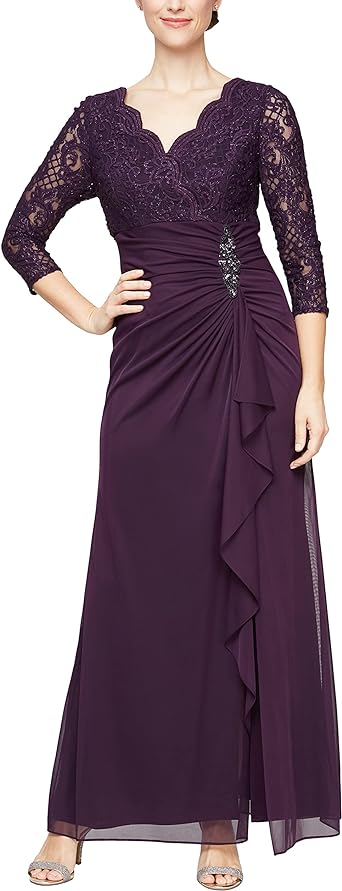 Alex Evenings Womens Long Lace Top Empire Waist Dress