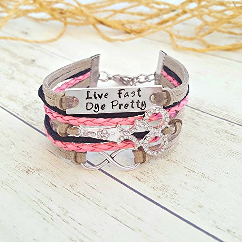 Live Fast Dye Pretty Hand Stamped Quote, Scissors, Infinity Charm Bracelet