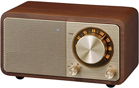 Sangean WR-7GW Wood Cabinet Mini Bluetooth Speaker with FM Tuner and Aux-in Special Edition Color Gold/Walnut