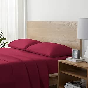 Serta Supersoft Washed Cooling 3 Piece Bed Sheet Set with Pillow Covers for All Season, Twin XL, Rumba Red