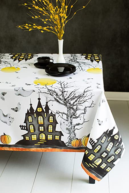 Benson Mills Printed Halloween Fabric Tablecloth (Haunted Mansion, 60" x 120" Rectangular)