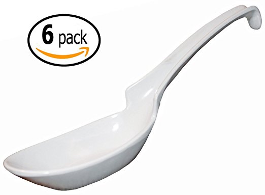 JapanBargain Brand-Asian/Chinese Melamine Ladle Soup Spoons, 6 Pack, White