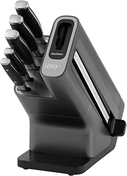 Ninja Foodi StaySharp Knife Block [K32005UK] with Integrated Sharpener, 5-Piece Set, Stainless Steel,Silver / Black