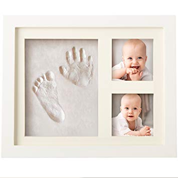 CHARMING BABY HANDPRINT and Footprint Kit - Unique Baby Keepsake Preserves Priceless Memories - Non Toxic and Safe Clay - Quality Wood Frame with Safe Acrylic Glass - Great Baby Gift For Baby Registry