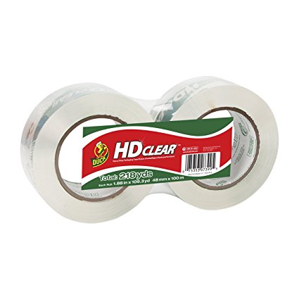 Duck Brand HD Clear High Performance Packaging Tape, 1.88-Inch x 109.3-Yard, Crystal Clear, 2-Pack (299010)