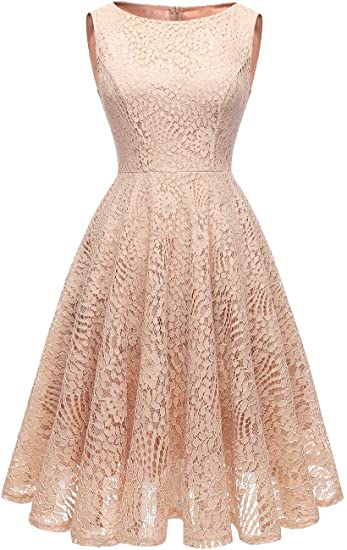 Kingfancy Women Floral Lace Bridesmaid Party Dress Short Cocktail Dress with Boatneck